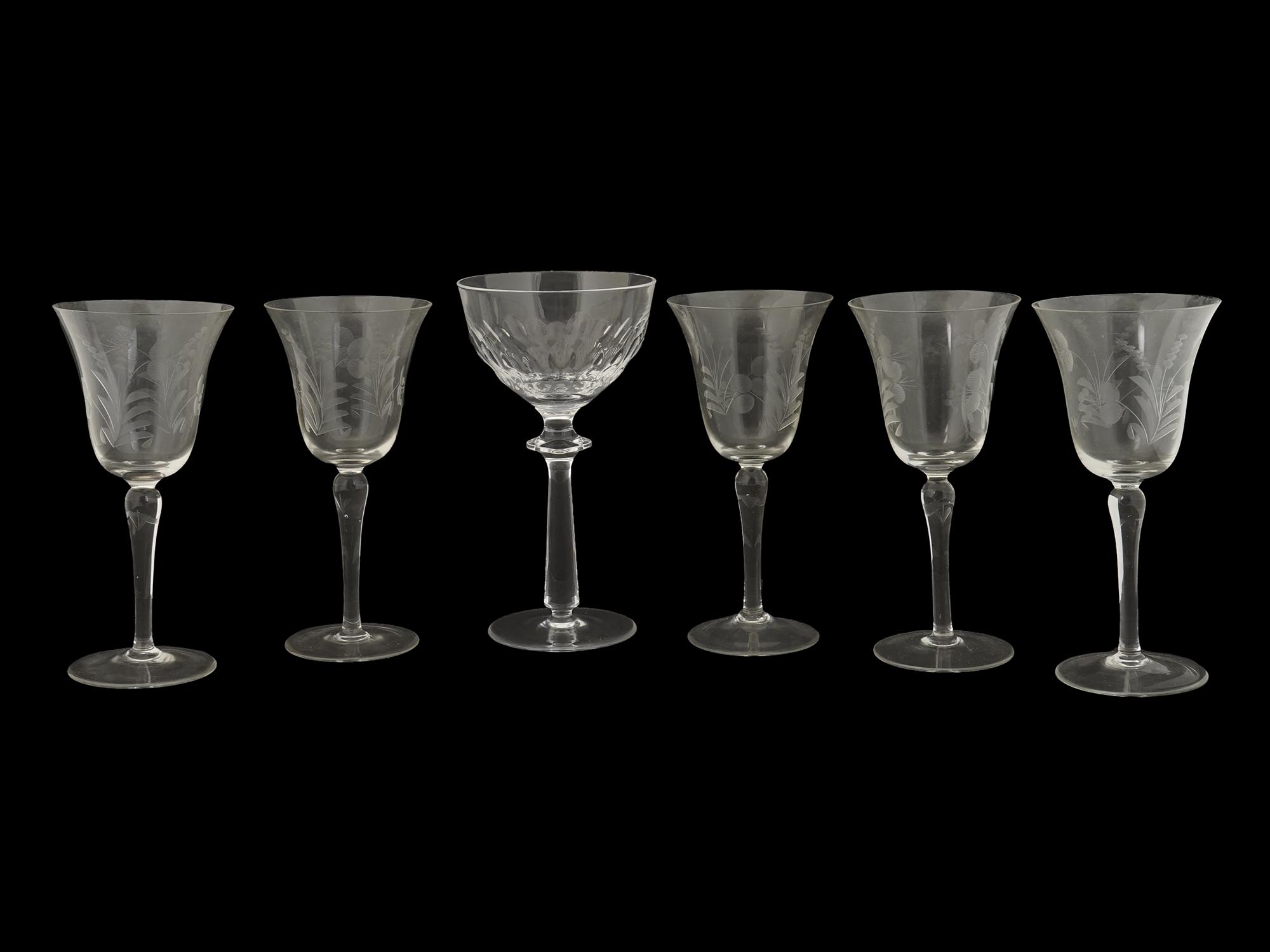 LARGE COLLECTION OF ETCHED GLASS DRINK WARES PIC-1